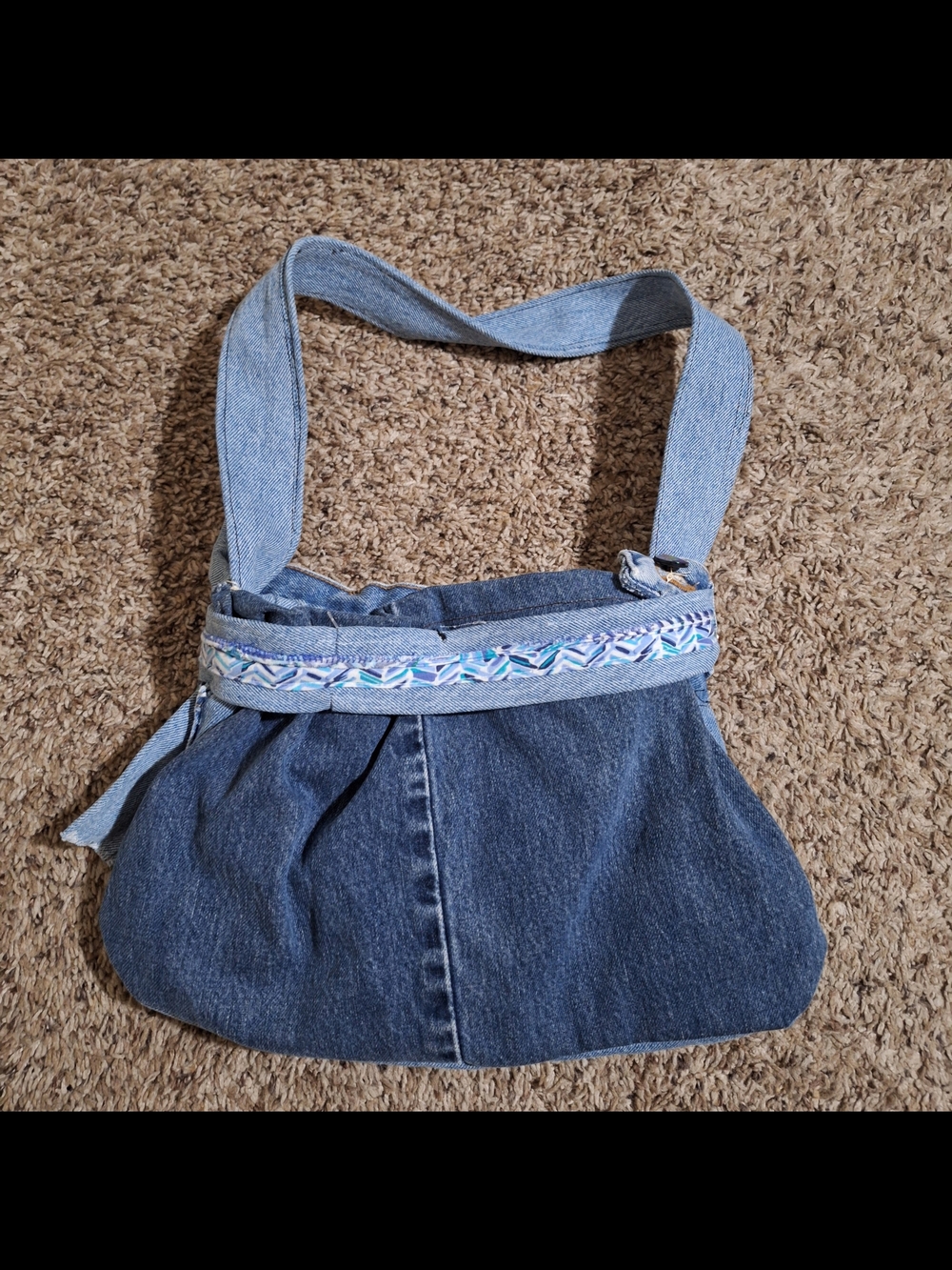 Upcycled Handmade Denim Jean Shoulder Bag Butterfly Chain Trim